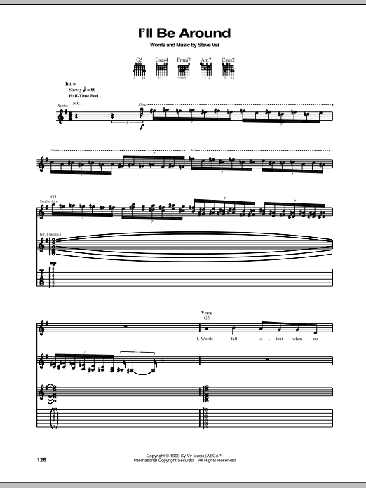 Steve Vai I'll Be Around Sheet Music Notes & Chords for Guitar Tab - Download or Print PDF