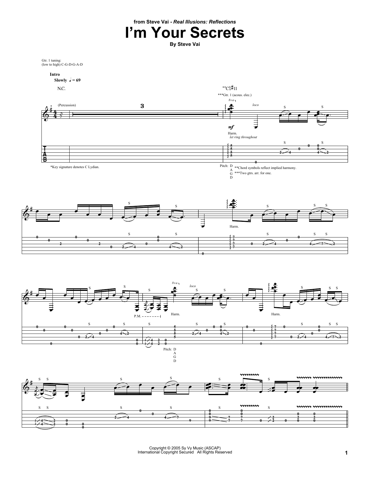 Steve Vai I'm Your Secrets Sheet Music Notes & Chords for Guitar Tab - Download or Print PDF