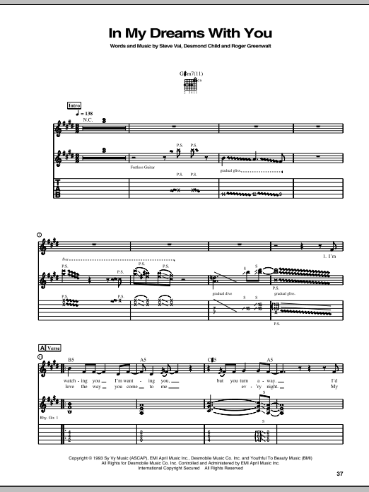 Steve Vai In My Dreams With You Sheet Music Notes & Chords for Guitar Tab - Download or Print PDF