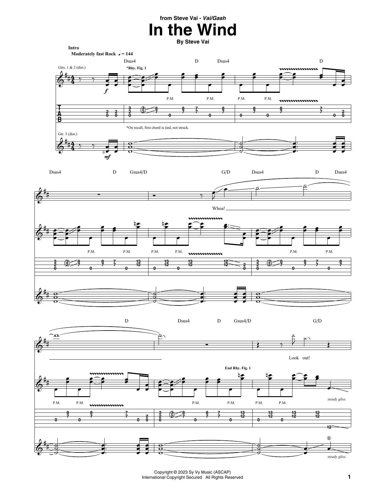 Steve Vai In The Wind Sheet Music Notes & Chords for Guitar Tab - Download or Print PDF