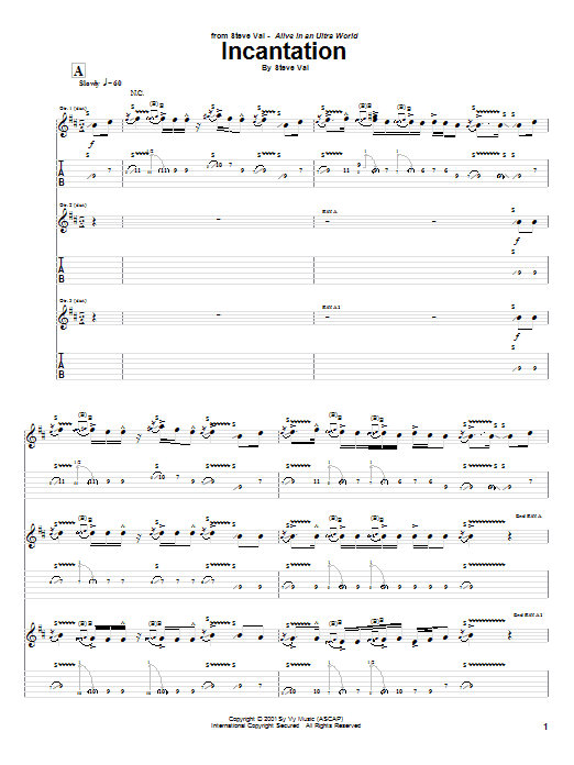 Steve Vai Incantation Sheet Music Notes & Chords for Guitar Tab - Download or Print PDF