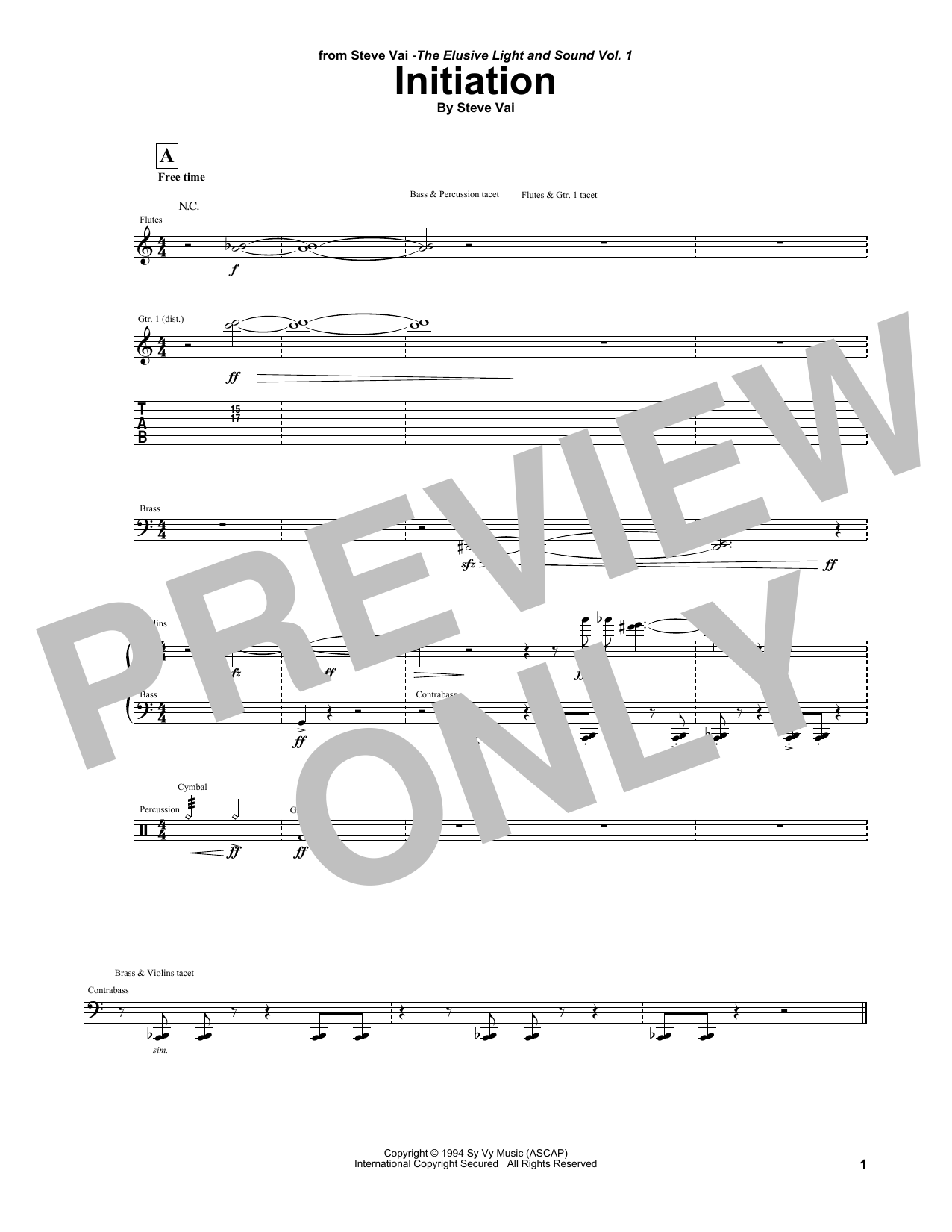 Steve Vai Initiation Sheet Music Notes & Chords for Guitar Tab - Download or Print PDF