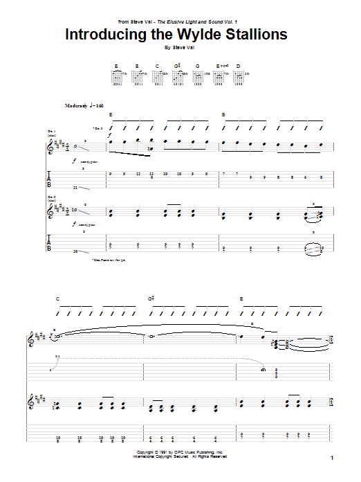 Steve Vai Introducing The Wylde Stallions Sheet Music Notes & Chords for Guitar Tab - Download or Print PDF