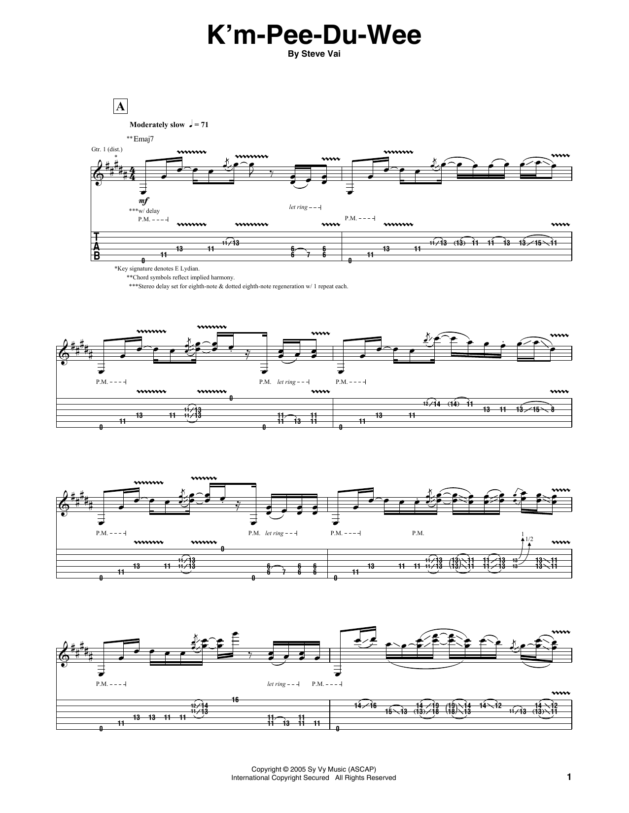Steve Vai K'm-Pee-Du-Wee Sheet Music Notes & Chords for Guitar Tab - Download or Print PDF