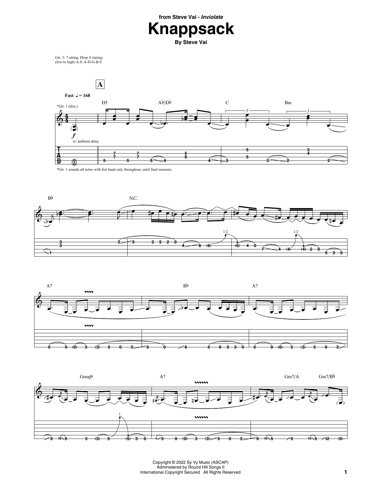 Steve Vai Knappsack Sheet Music Notes & Chords for Guitar Tab - Download or Print PDF