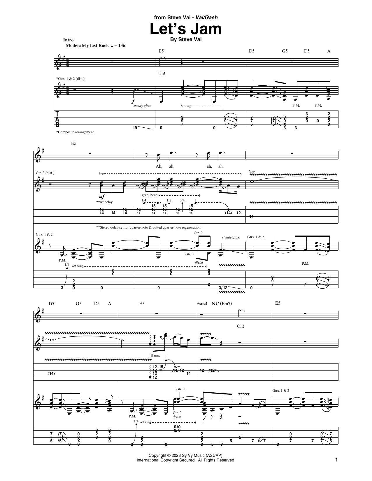 Steve Vai Let's Jam Sheet Music Notes & Chords for Guitar Tab - Download or Print PDF