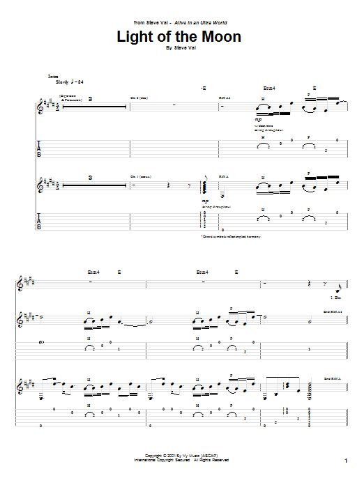 Steve Vai Light Of The Moon Sheet Music Notes & Chords for Guitar Tab - Download or Print PDF