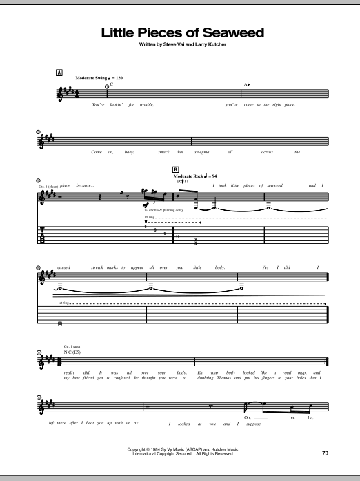 Steve Vai Little Pieces Of Seaweed Sheet Music Notes & Chords for Guitar Tab - Download or Print PDF