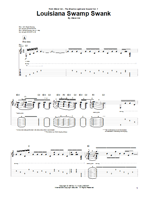 Steve Vai Louisiana Swamp Swank Sheet Music Notes & Chords for Guitar Tab - Download or Print PDF