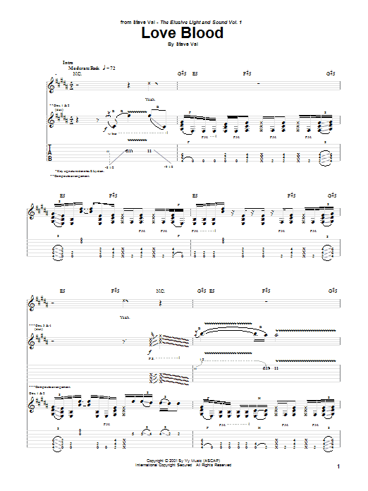 Steve Vai Love Blood Sheet Music Notes & Chords for Guitar Tab - Download or Print PDF