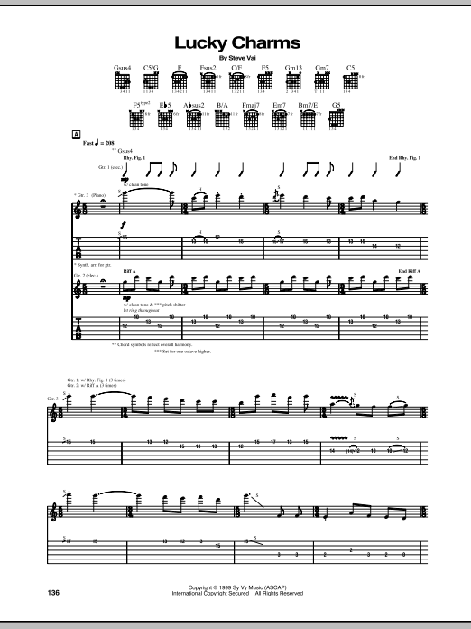 Steve Vai Lucky Charms Sheet Music Notes & Chords for Guitar Tab - Download or Print PDF