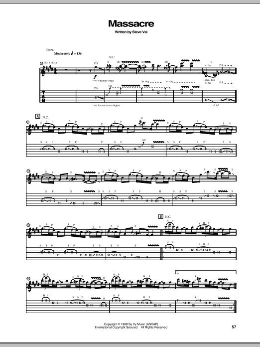 Steve Vai Massacre Sheet Music Notes & Chords for Guitar Tab - Download or Print PDF