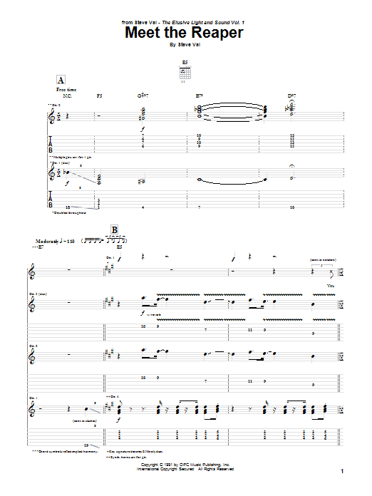 Steve Vai Meet The Reaper Sheet Music Notes & Chords for Guitar Tab - Download or Print PDF