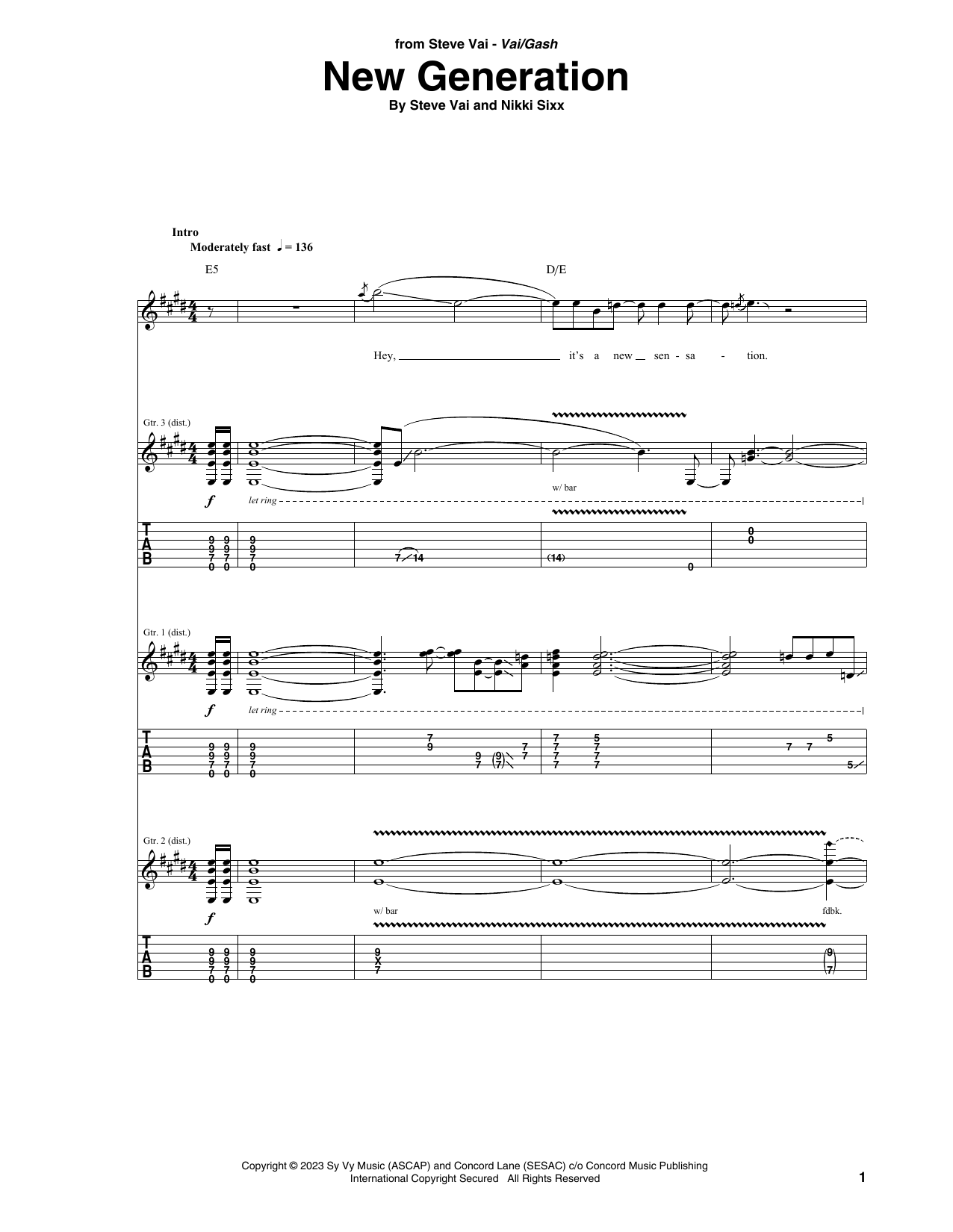 Steve Vai New Generation Sheet Music Notes & Chords for Guitar Tab - Download or Print PDF