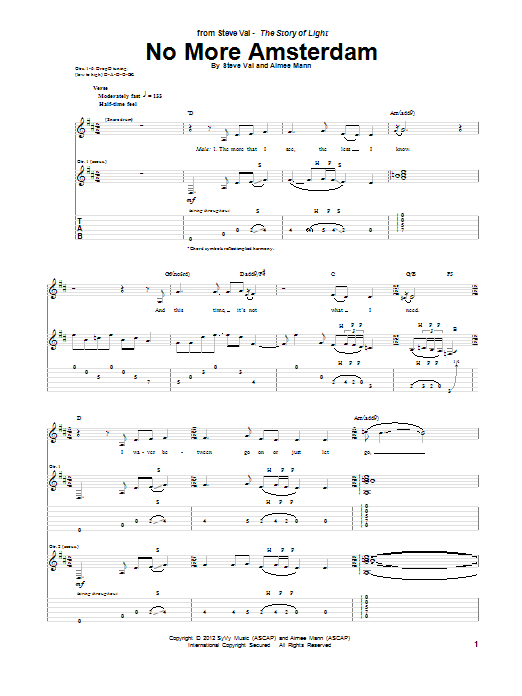 Steve Vai No More Amsterdam Sheet Music Notes & Chords for Guitar Tab - Download or Print PDF