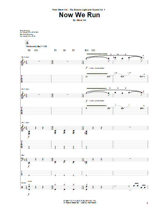 Steve Vai Now We Run Sheet Music Notes & Chords for Guitar Tab - Download or Print PDF