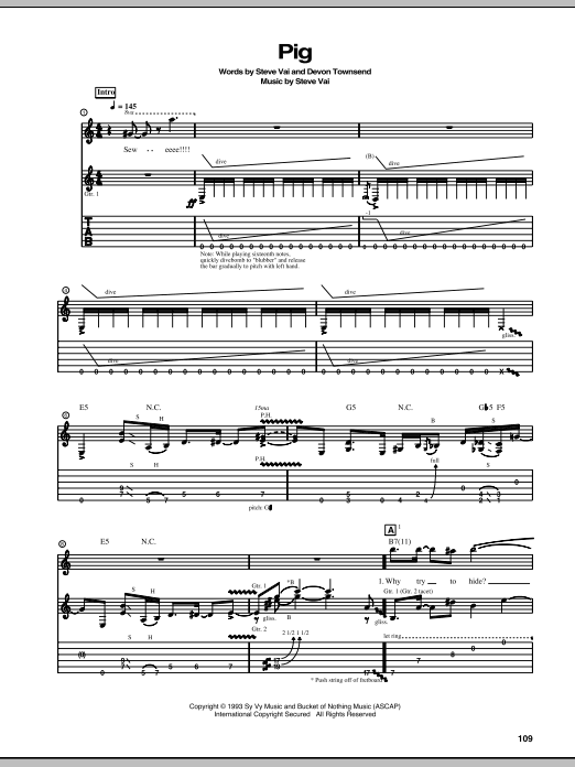 Steve Vai Pig Sheet Music Notes & Chords for Guitar Tab - Download or Print PDF