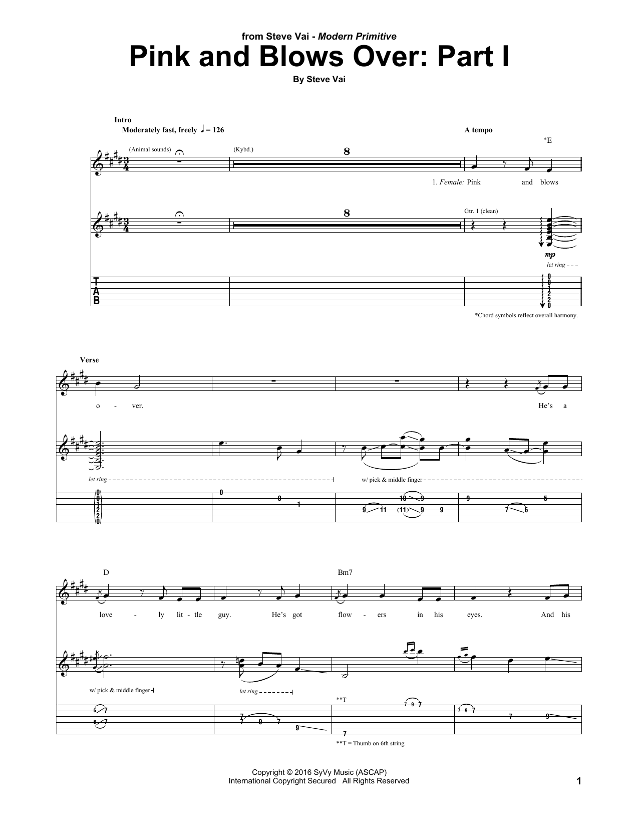 Steve Vai Pink And Blows Over: Part I Sheet Music Notes & Chords for Guitar Tab - Download or Print PDF
