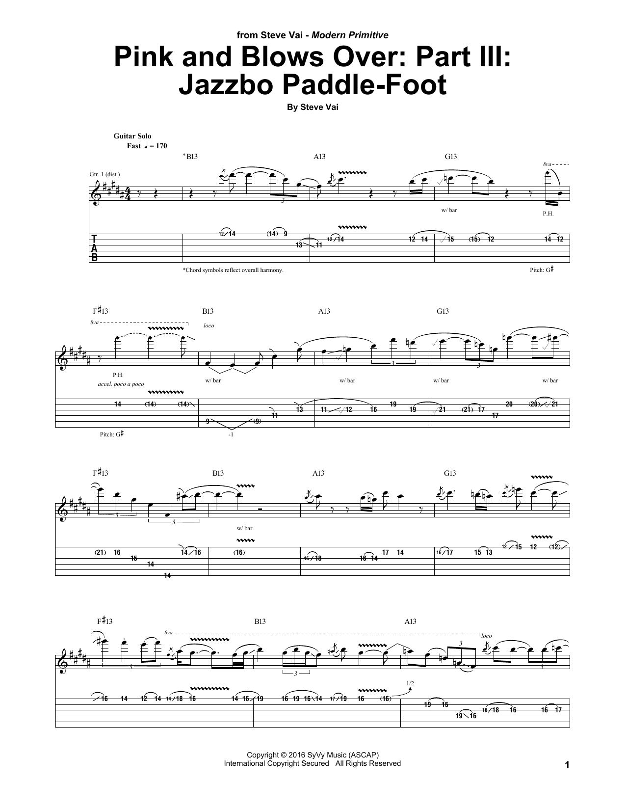 Steve Vai Pink And Blows Over: Part III: Jazzbo Paddle-Foot Sheet Music Notes & Chords for Guitar Tab - Download or Print PDF