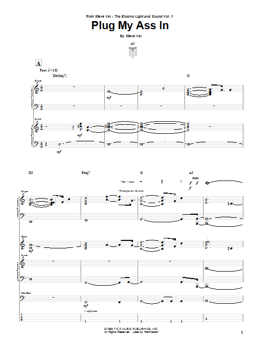 Steve Vai Plug My Ass In Sheet Music Notes & Chords for Guitar Tab - Download or Print PDF