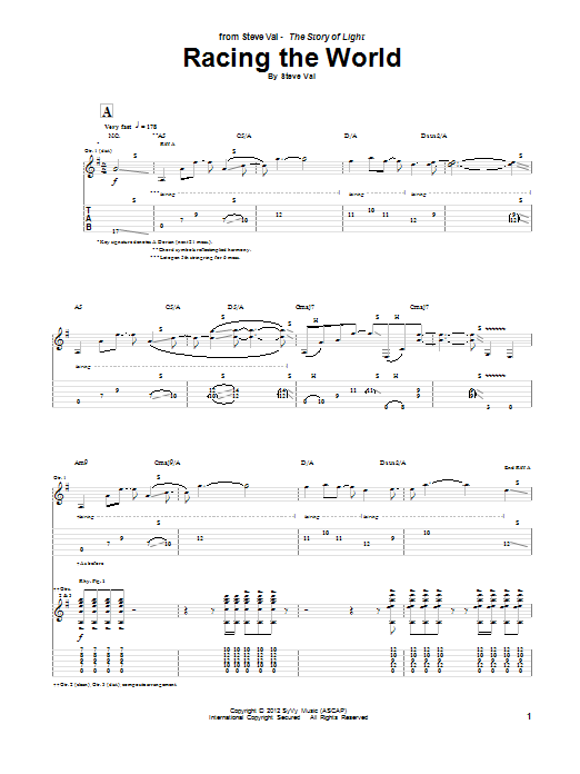 Steve Vai Racing The World Sheet Music Notes & Chords for Guitar Tab - Download or Print PDF