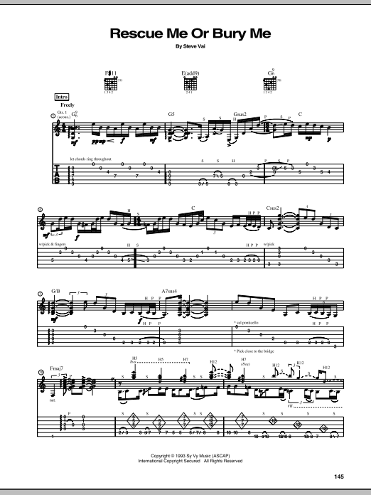 Steve Vai Rescue Me Or Bury Me Sheet Music Notes & Chords for Guitar Tab - Download or Print PDF