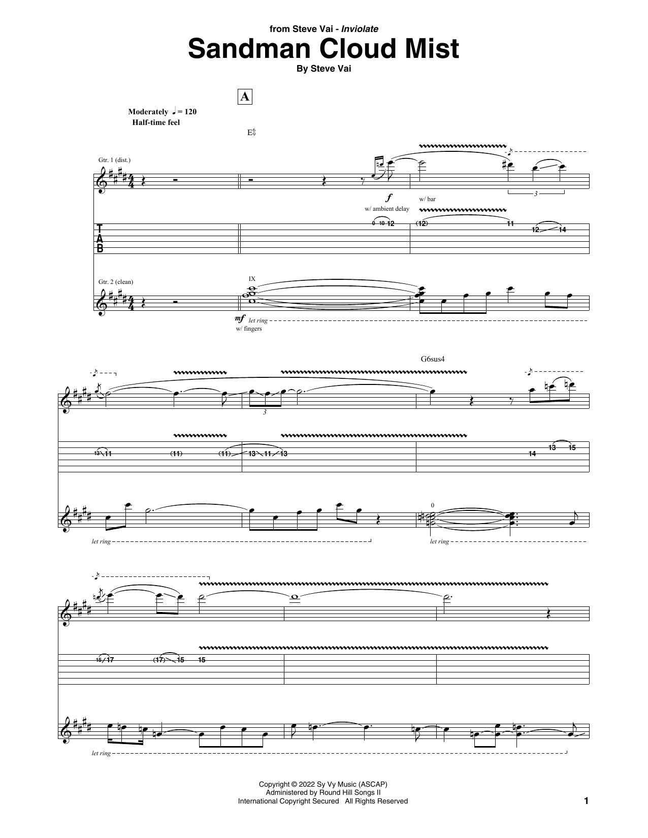 Steve Vai Sandman Cloud Mist Sheet Music Notes & Chords for Guitar Tab - Download or Print PDF