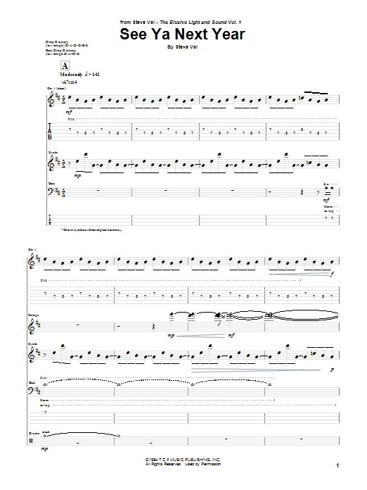 Steve Vai See Ya Next Year Sheet Music Notes & Chords for Guitar Tab - Download or Print PDF