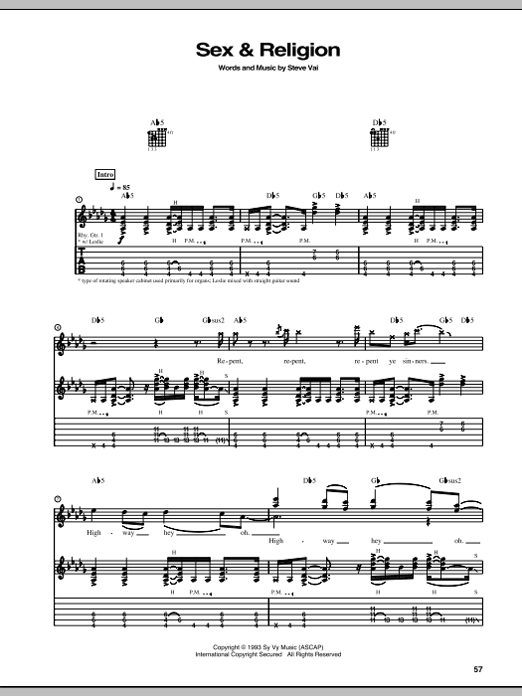 Steve Vai Sex & Religion Sheet Music Notes & Chords for Guitar Tab - Download or Print PDF
