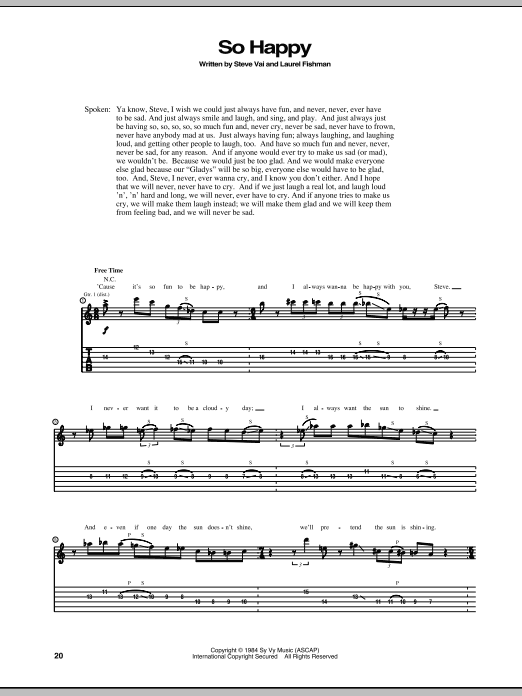 Steve Vai So Happy Sheet Music Notes & Chords for Guitar Tab - Download or Print PDF