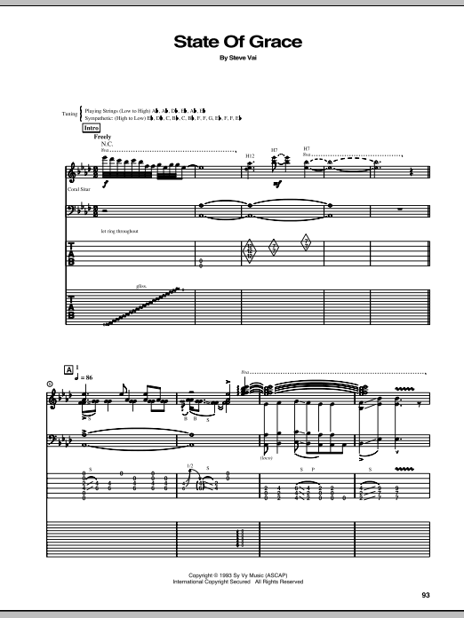 Steve Vai State Of Grace Sheet Music Notes & Chords for Guitar Tab - Download or Print PDF