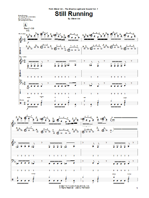 Steve Vai Still Running Sheet Music Notes & Chords for Guitar Tab - Download or Print PDF