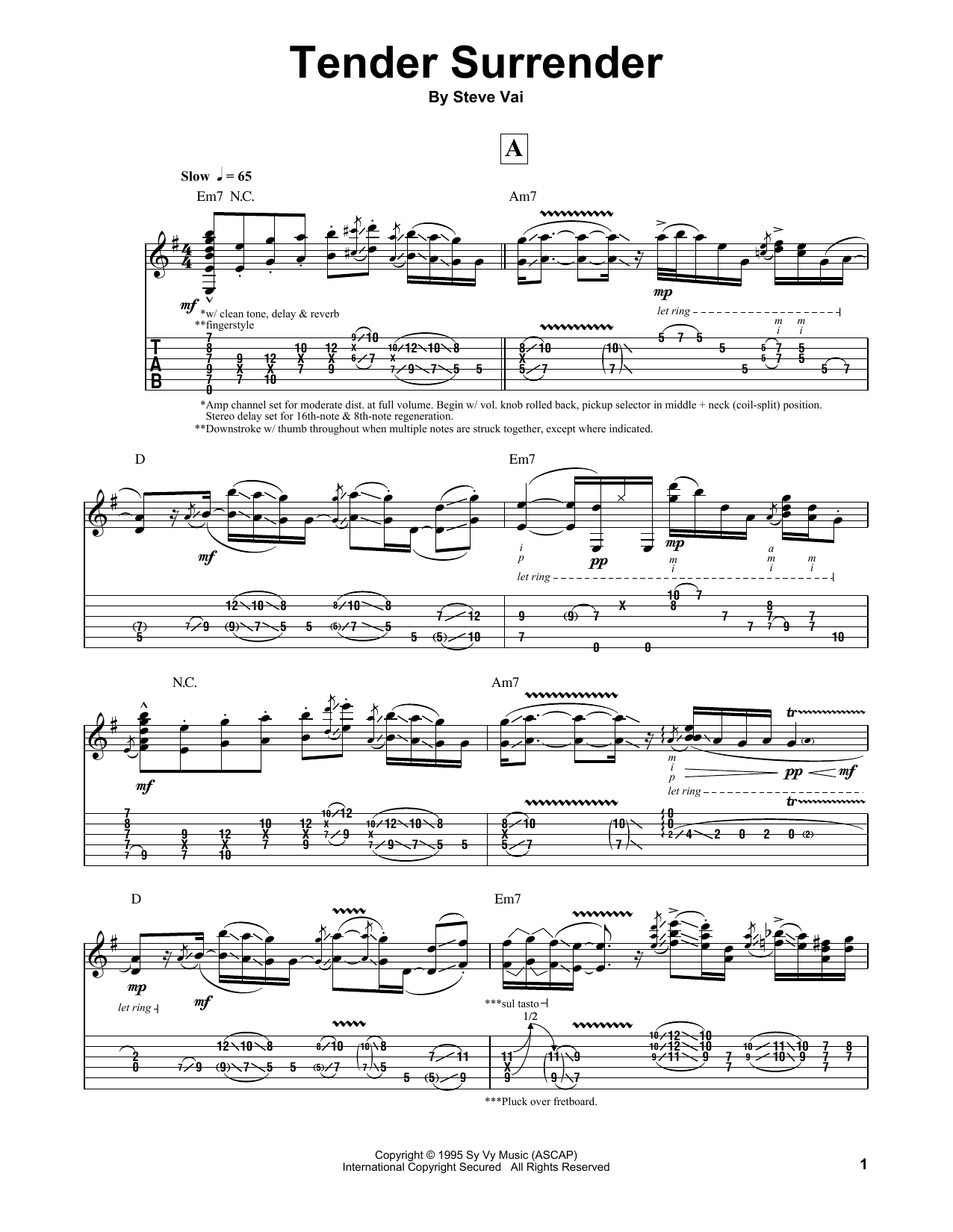 Steve Vai Tender Surrender Sheet Music Notes & Chords for Guitar Tab Play-Along - Download or Print PDF