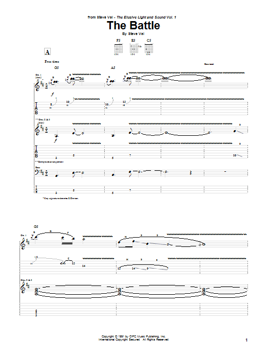 Steve Vai The Battle Sheet Music Notes & Chords for Guitar Tab - Download or Print PDF