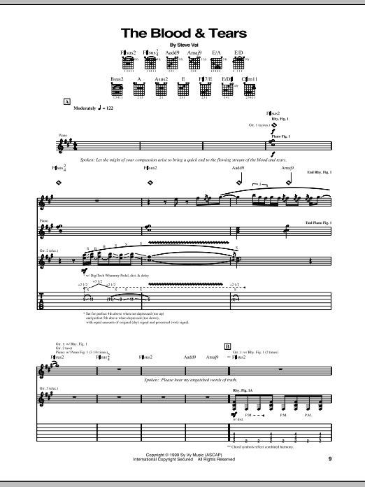 Steve Vai The Blood & Tears Sheet Music Notes & Chords for Guitar Tab - Download or Print PDF