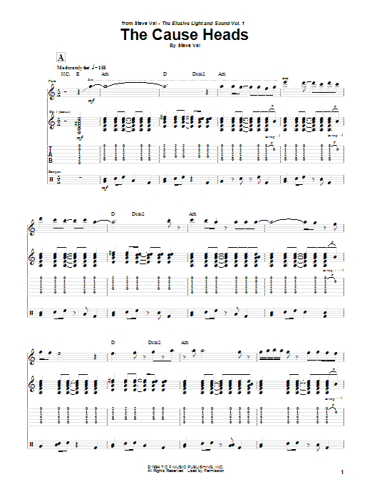 Steve Vai The Cause Heads Sheet Music Notes & Chords for Guitar Tab - Download or Print PDF