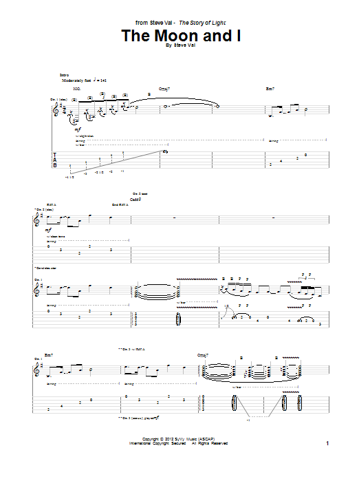 Steve Vai The Moon And I Sheet Music Notes & Chords for Guitar Tab - Download or Print PDF