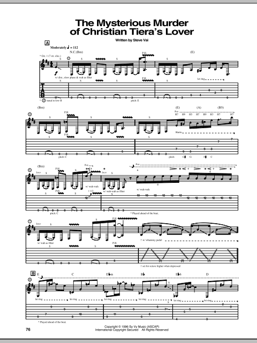 Steve Vai The Mysterious Murder Of Christian Tiera's Lover Sheet Music Notes & Chords for Guitar Tab - Download or Print PDF