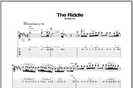 Steve Vai The Riddle Sheet Music Notes & Chords for Guitar Tab - Download or Print PDF