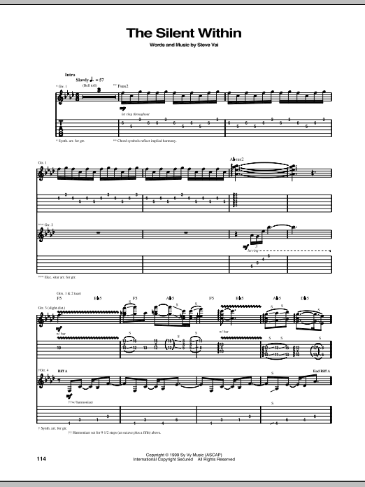 Steve Vai The Silent Within Sheet Music Notes & Chords for Guitar Tab - Download or Print PDF
