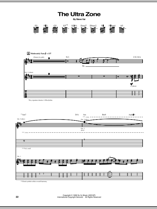 Steve Vai The Ultra Zone Sheet Music Notes & Chords for Guitar Tab - Download or Print PDF