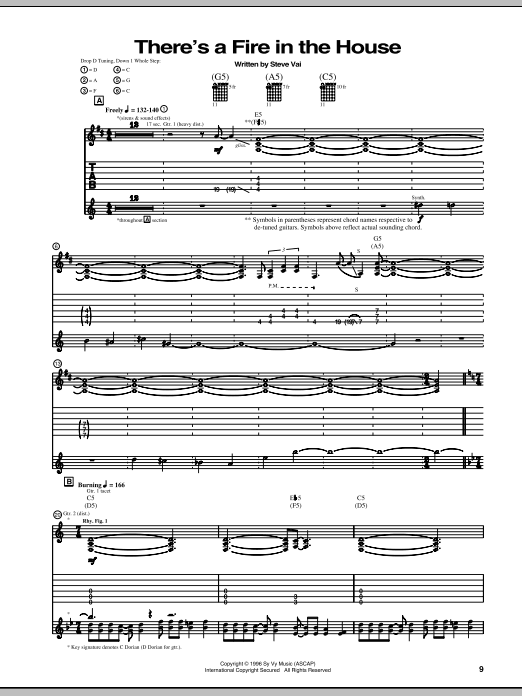 Steve Vai There's A Fire In The House Sheet Music Notes & Chords for Guitar Tab - Download or Print PDF