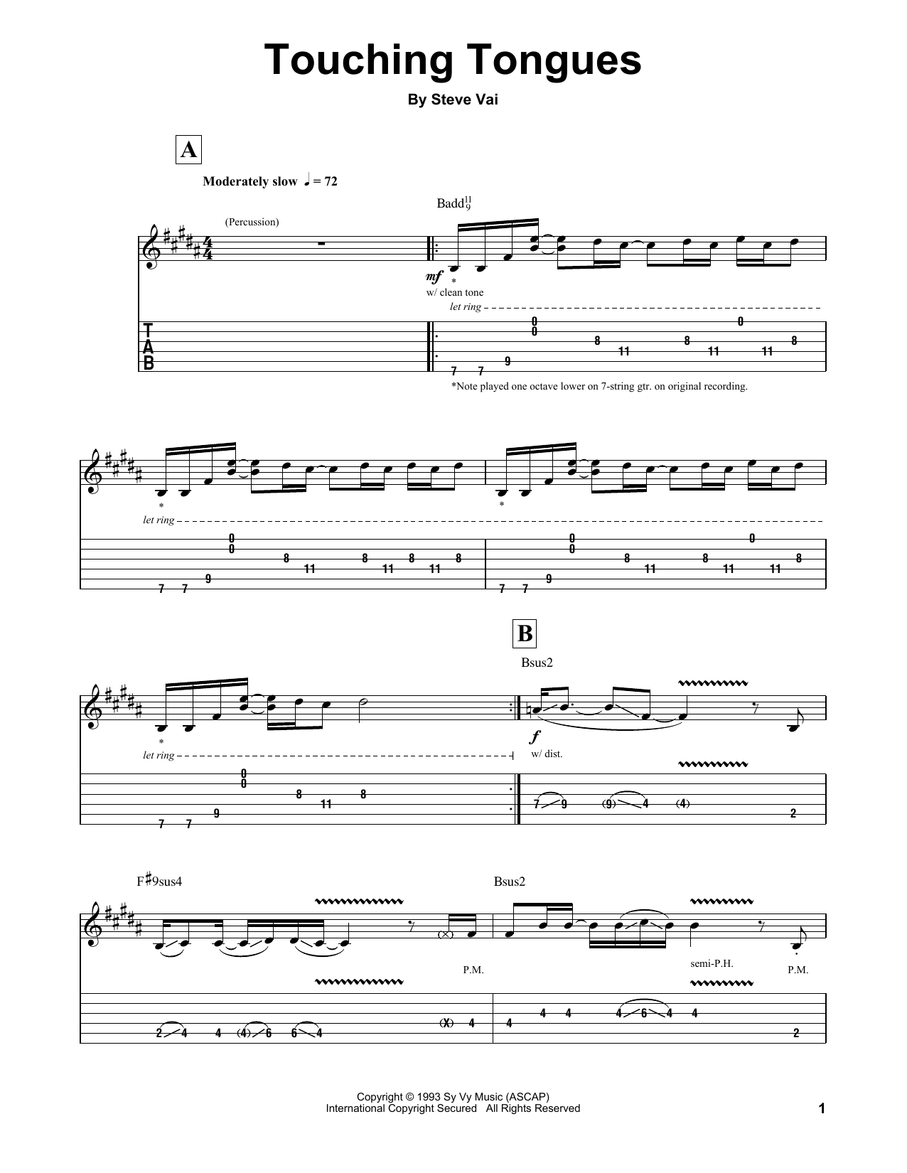 Steve Vai Touching Tongues Sheet Music Notes & Chords for Guitar Tab Play-Along - Download or Print PDF