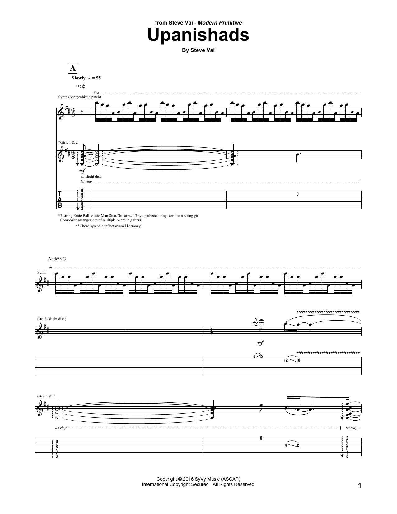Steve Vai Upanishads Sheet Music Notes & Chords for Guitar Tab - Download or Print PDF