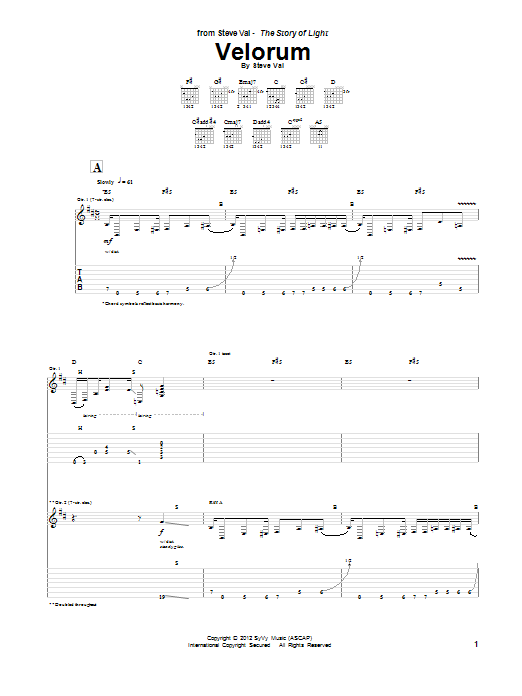 Steve Vai Velorum Sheet Music Notes & Chords for Guitar Tab - Download or Print PDF