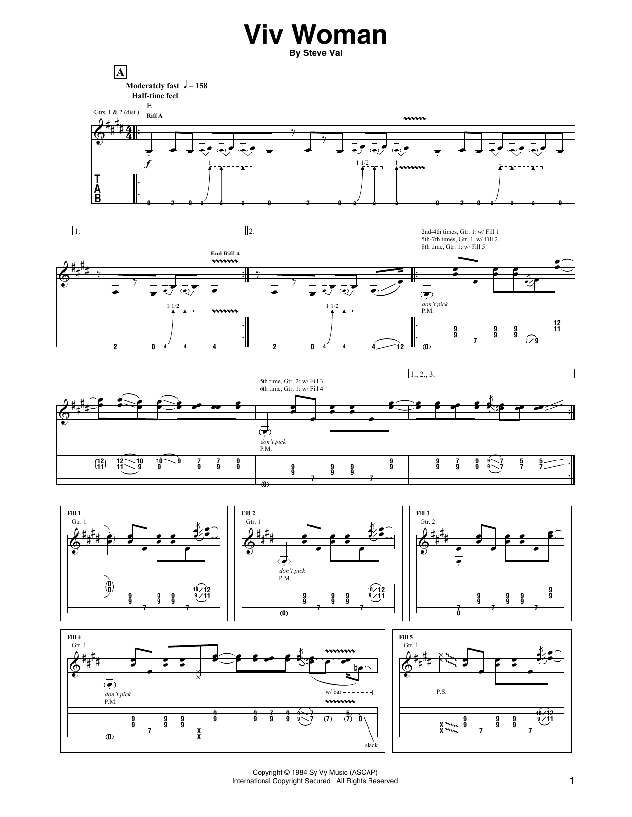 Steve Vai Viv Woman Sheet Music Notes & Chords for Guitar Tab - Download or Print PDF