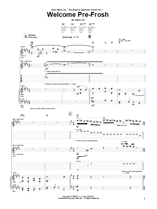 Steve Vai Welcome Pre-Frosh Sheet Music Notes & Chords for Guitar Tab - Download or Print PDF