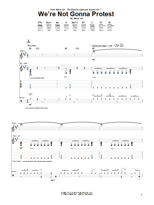 Steve Vai We're Not Gonna Protest Sheet Music Notes & Chords for Guitar Tab - Download or Print PDF