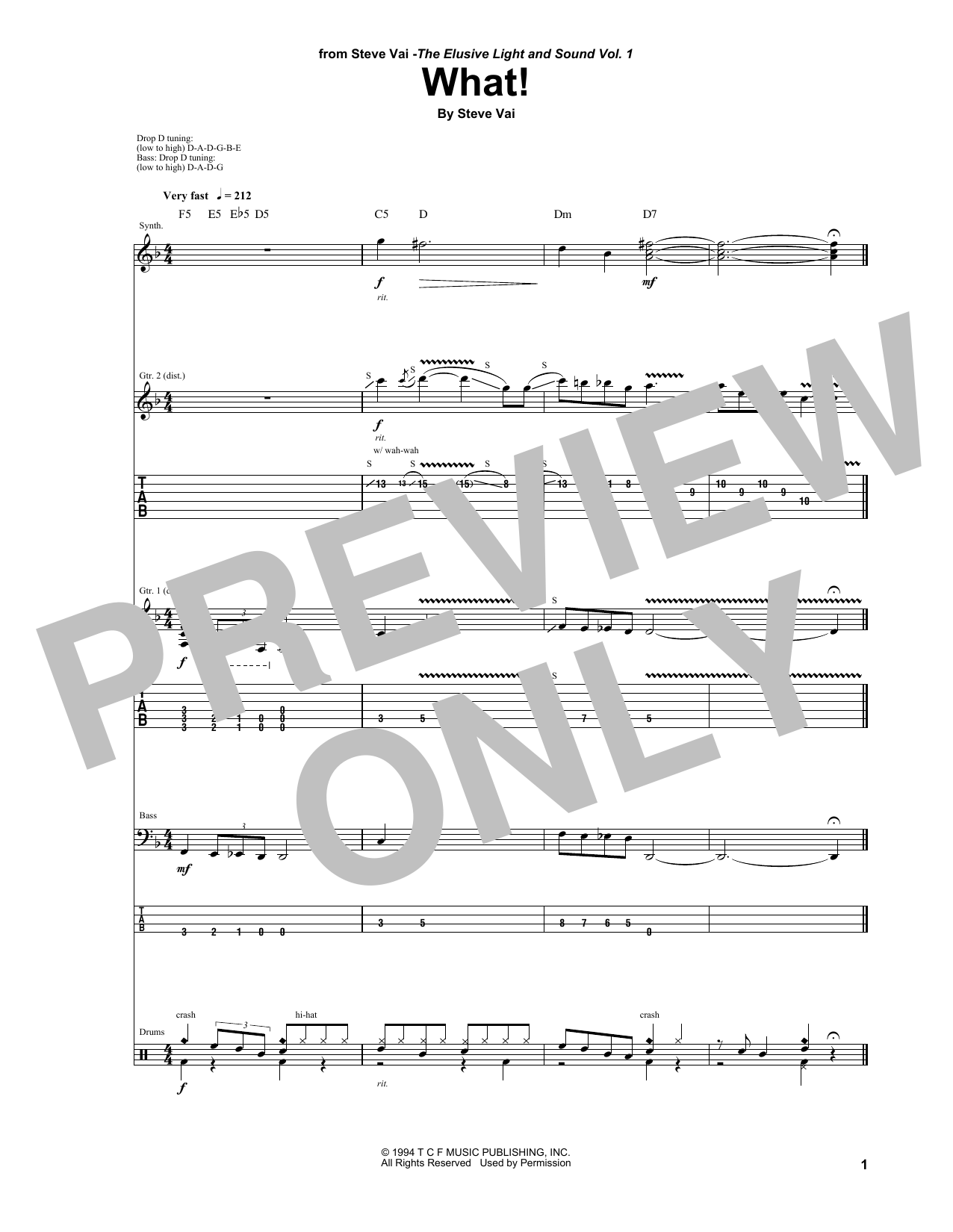 Steve Vai What! Sheet Music Notes & Chords for Guitar Tab - Download or Print PDF