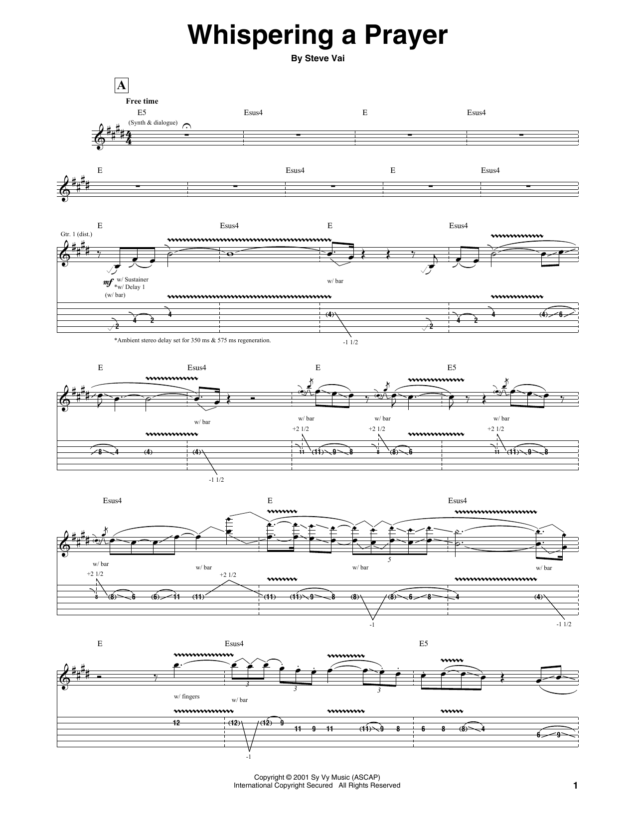 Steve Vai Whispering A Prayer Sheet Music Notes & Chords for Guitar Tab - Download or Print PDF